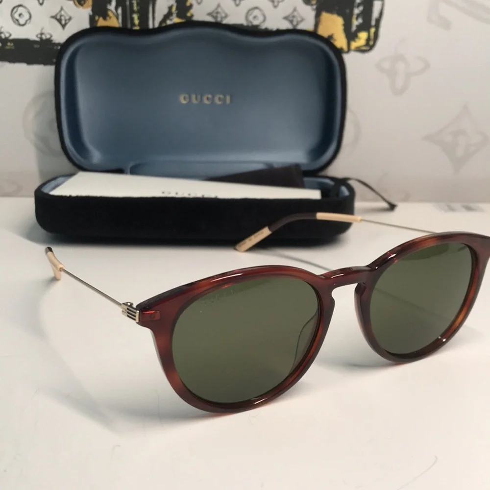 Brand New Gucci GG1048S 002 Round Sunglasses – Havana with Green Lenses ✨